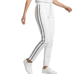 VERONICA BEARD “Debbie Skinny High-Rise”  White w/ Tuxedo Ribbon Sides Size 26/2
